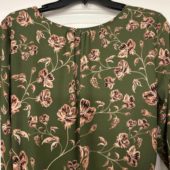 Verse Olive Green & Pink Floral Tie Wait 3/4 Sleeve V Neck Made in USA Med - Picture 8 of 10